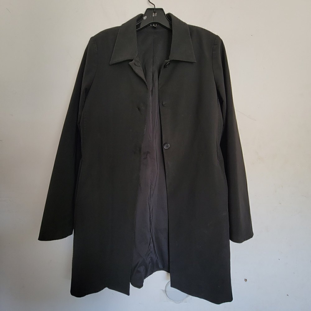 Theory Classic Black Long Sleeve Oversized Button Front Trench Coat Jacket Small